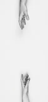 Minimalist wallpaper with reaching hands on white background.