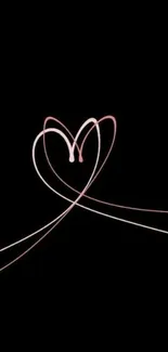 Minimalist heart line art on a black backdrop, featuring pink and white strokes.