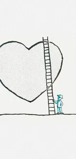 Minimalist drawing of a heart with a tiny person and ladder.