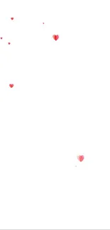 Minimalist wallpaper with tiny red hearts on white background.