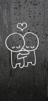 Hugging line art characters on black background.