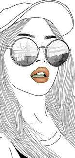 Minimalist line art of a girl wearing sunglasses.