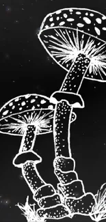 Black and white minimalist mushroom wallpaper art.