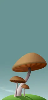 Minimalist mushroom and hills with a teal sky.