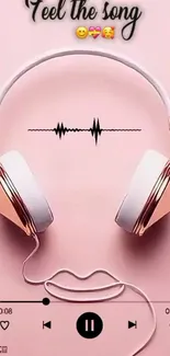 Headphones with pink background and sound wave design.