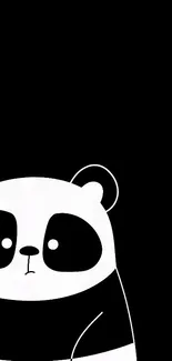 Cute minimalist panda on black background mobile wallpaper.