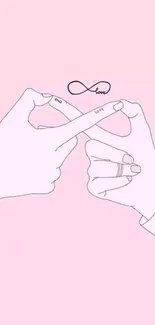 Minimalist pink wallpaper with infinity love and intertwined hands.