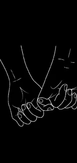 Minimalist pinky promise line art on black background.