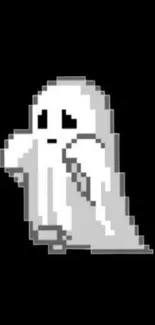 Pixel art ghost with a black background, perfect for a minimalist wallpaper.