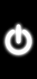 Minimalist glowing power button on black background.