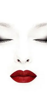 Minimalist art wallpaper with red lips on a white background.