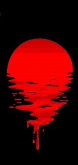 Minimalist red sun on a dark background wallpaper.