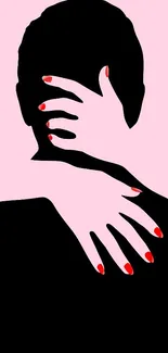 Stylized minimalist silhouette with hands on pink background.