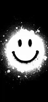 Minimalist black and white smiley face wallpaper for mobile phones.