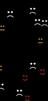 Black wallpaper with smiley and frowny faces in minimalist style.