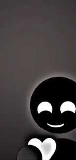 Minimalist smiley with heart on black background.