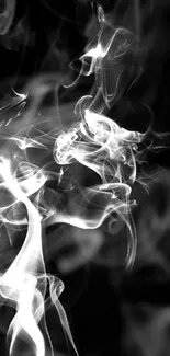 Abstract black and white smoke art on a minimalist dark background.