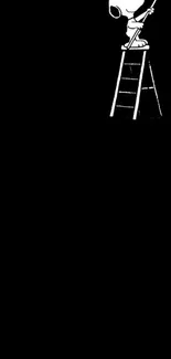 Snoopy on ladder minimalist black and white wallpaper.