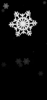 Black wallpaper featuring white snowflakes.