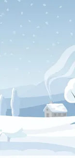 Minimalist winter landscape with snow and cabin.