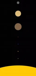 Minimalist mobile wallpaper of solar system with planets on black background.