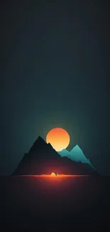 Minimalist mountain sunset art wallpaper with serene hues.