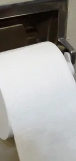 Minimalist white toilet paper roll in bathroom setting.