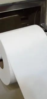 Minimalist white toilet paper roll on holder.