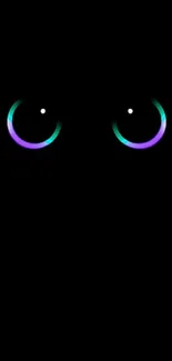 Minimalist wallpaper with glowing neon eyes on a black background.