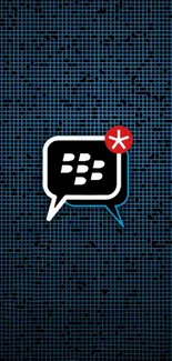 Dark blue wallpaper with BBM logo on digital grid.