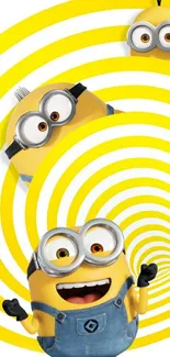 Minions mobile wallpaper with yellow spirals.