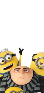 Minions and Gru character mobile wallpaper with playful design.