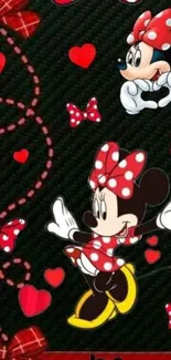 Minnie Mouse and hearts black wallpaper