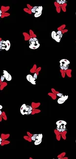 Minnie Mouse repeating pattern on black background.