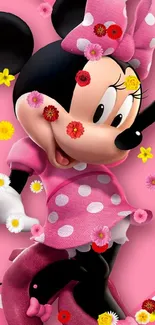 Minnie Mouse in pink polka dot dress wallpaper.