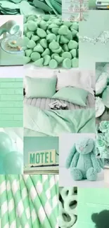 Mint green aesthetic collage with vintage elements.