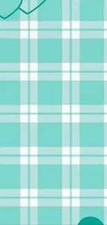 Mint plaid wallpaper with heart accents.