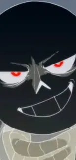 Mysterious cartoon villain with red eyes and a dark background.