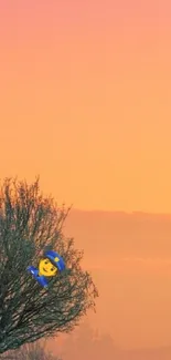 Mist-covered road with sunrise and frosty trees in winter landscape.