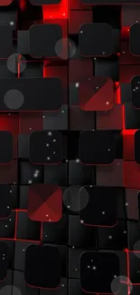 3D abstract wallpaper with red and black blocks.