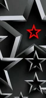 3D metallic stars wallpaper with red highlight on dark background.