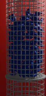Abstract cylindrical design with blue and red colors.