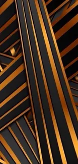 Abstract gold and black striped wallpaper design.