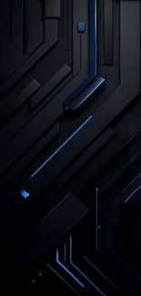 Abstract tech wallpaper with dark geometric patterns and blue highlights.