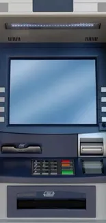 Sleek ATM machine with digital screen.