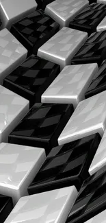 Abstract black and white 3D tile pattern wallpaper.