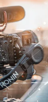 Modern camera setup with a microphone in soft focus.