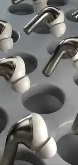 Modern earbuds arranged in a display tray.