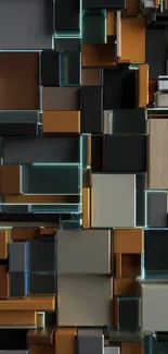 Geometric blocks wallpaper in metallic tones