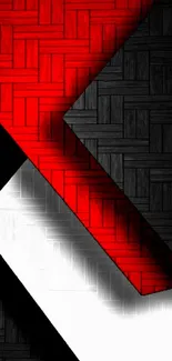 Geometric wallpaper with red, black, and white 3D pattern.